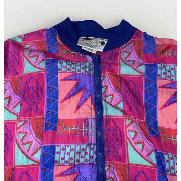 Vintage Aviat Sportif Windbreaker Jacket XL 80s 90s Bright Abstract France - Picture 3 of 5